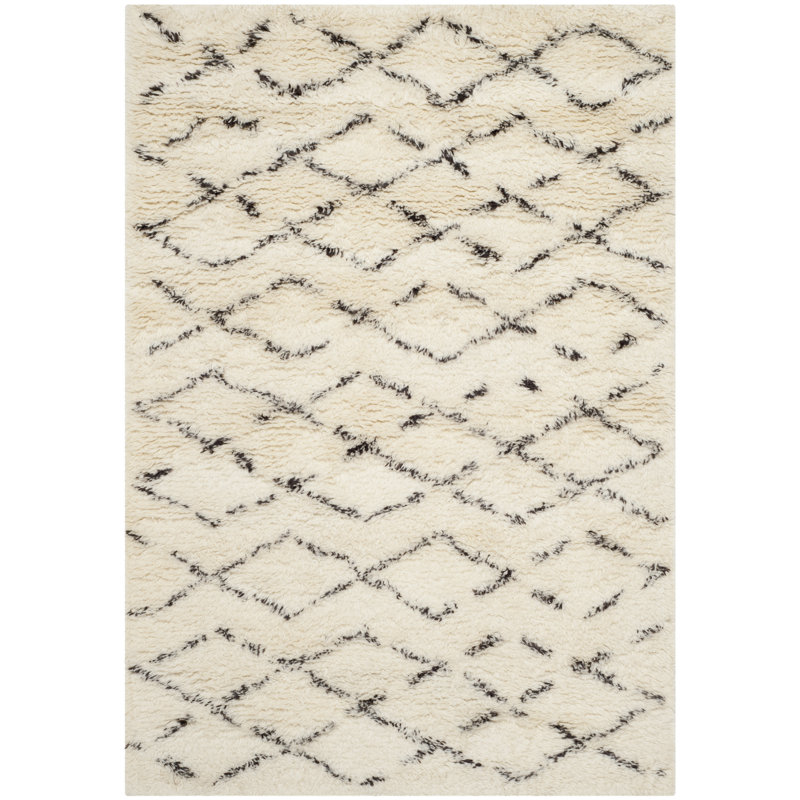 Mitesh Geometric Wool Hand Woven Area Rug, Rectangle 152 x 244 cm