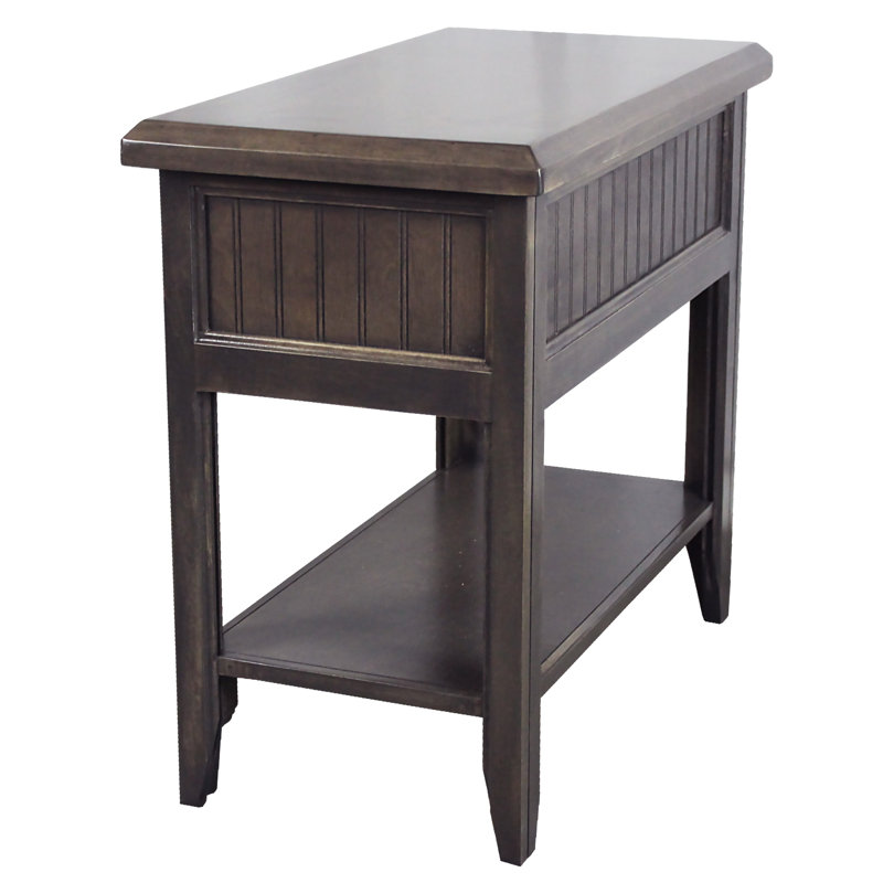 Vesper Solid Wood End Table with Storage, Graystone