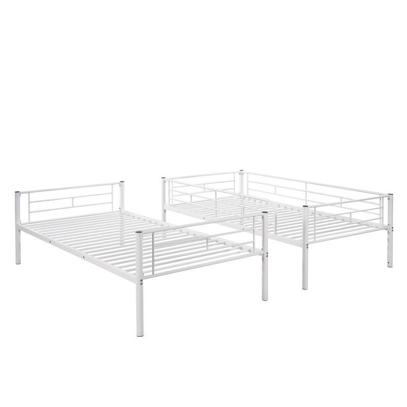 Calista Contemporary Metal Bunk Bed With Iron Frame And Chrome Finish, White, Full over Full