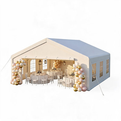20x20 FT Outdoor Party Canopy Tent, Galvanized Steel Frame Event Shelter with Mesh Screen, Roll-Up Double Doors, Waterproof PE Cover and Removable Transparent Sidewalls