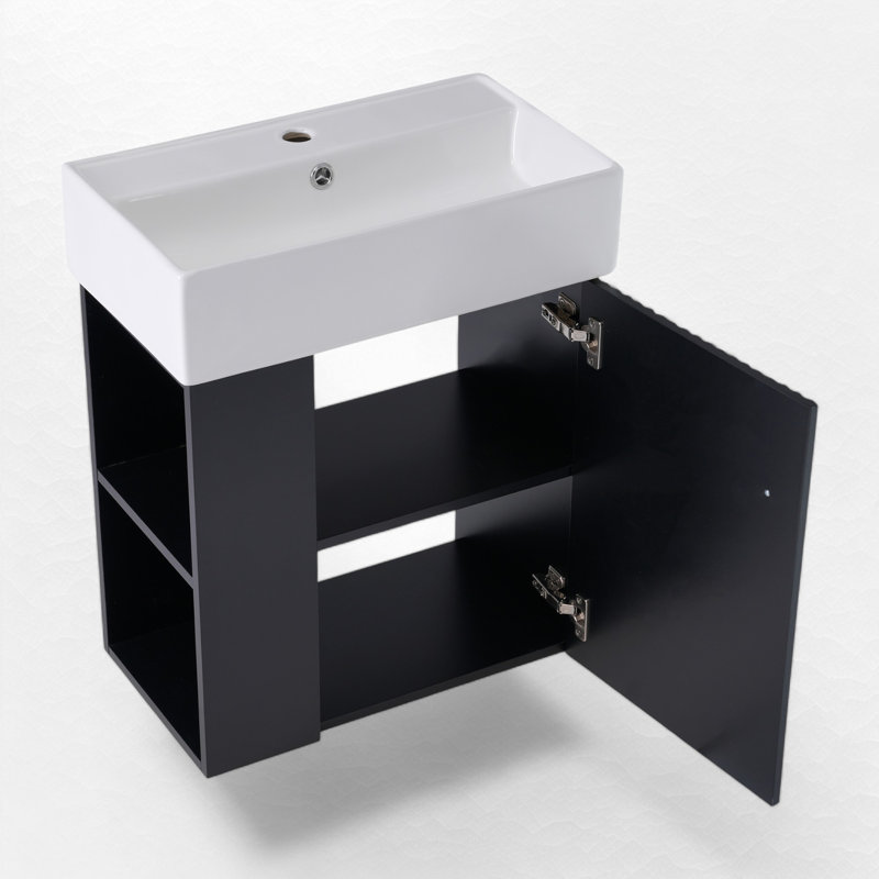 Lorimar 21.6'' Single Bathroom Vanity with Ceramic Top, Black, Gold