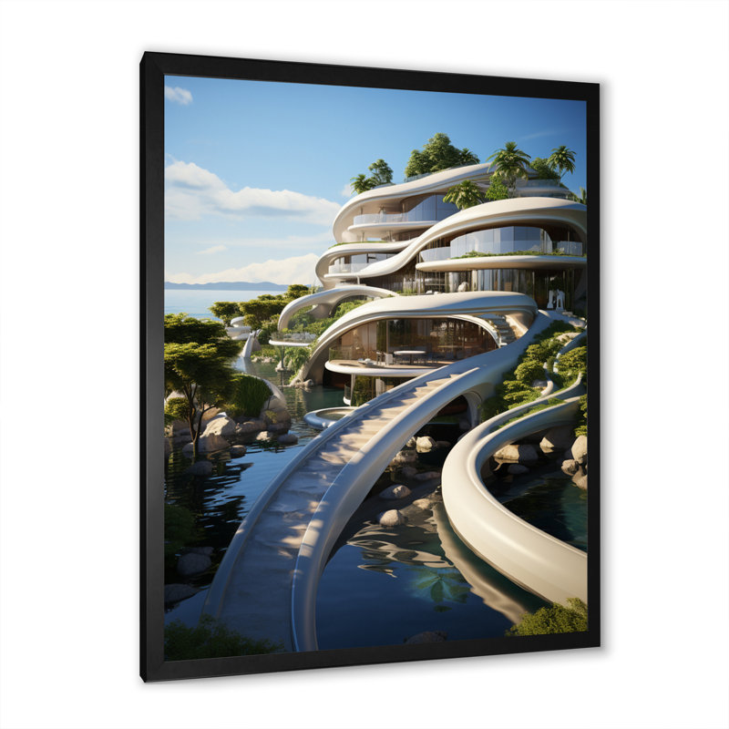 " Futuristic Architecture V ", Black Single Picture Framed, 40" H x 30" W x 1.5" D