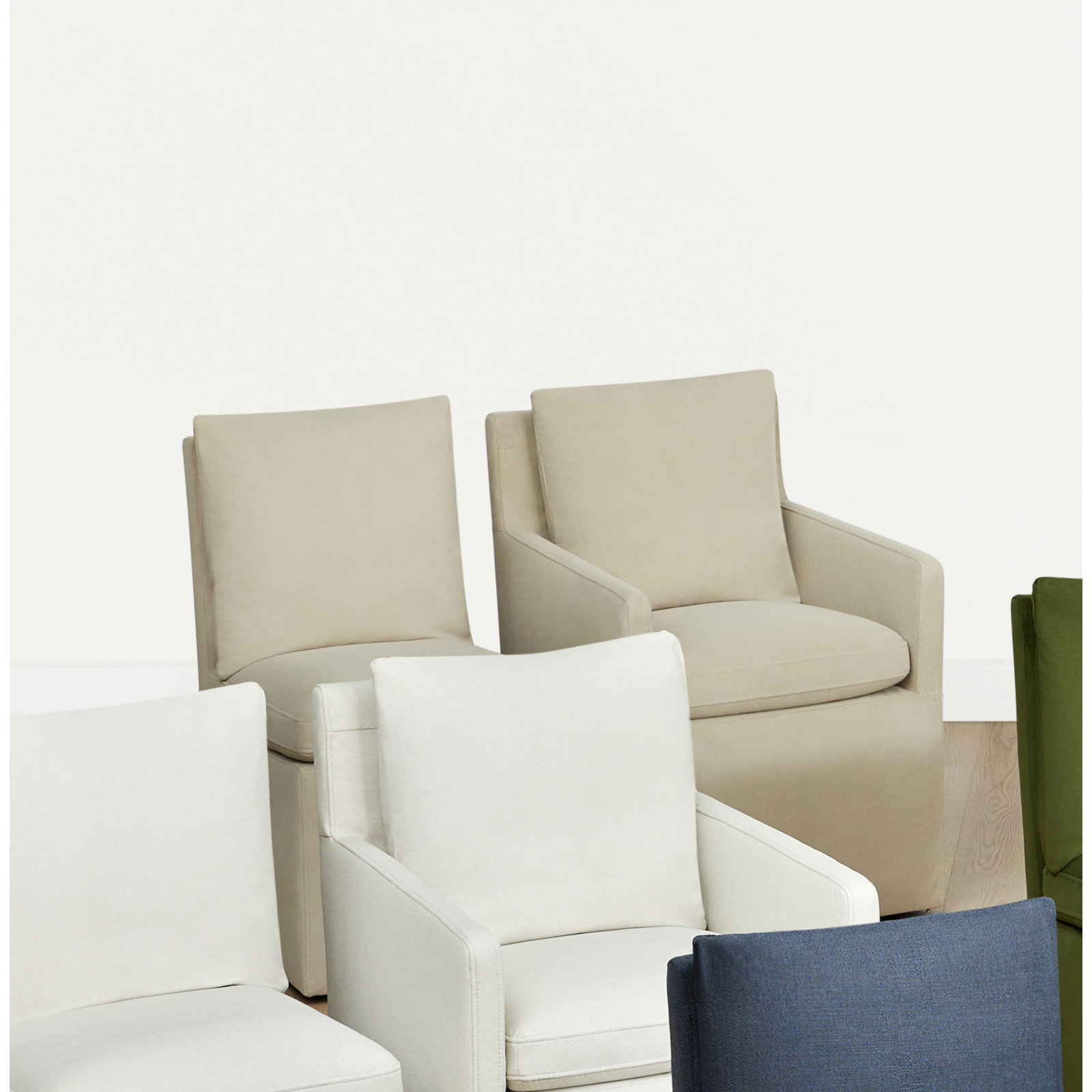 Alayaa Upholstered Side Chair with Casters, Effie Linen Performance Linen