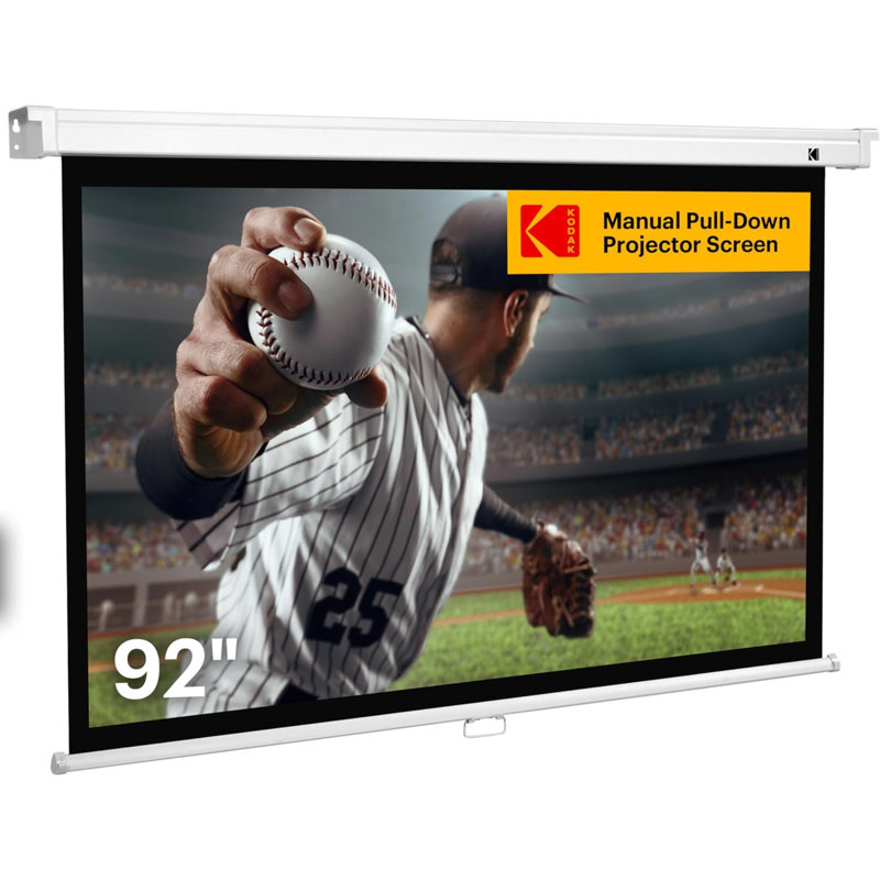 Kodak Manual Pull Down Projector Screen, Large 16:9 Retractable Projector Screen, 92"