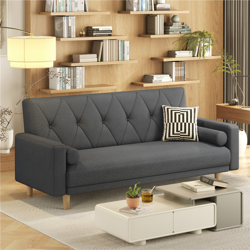 Tufted 3 Seater Sofa Bed, Polyester - Black