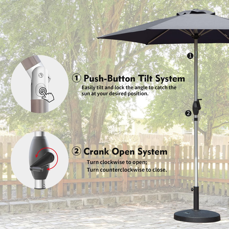 Parasol de patio 7,5 pi, L 90 po x P 90 po, Gris