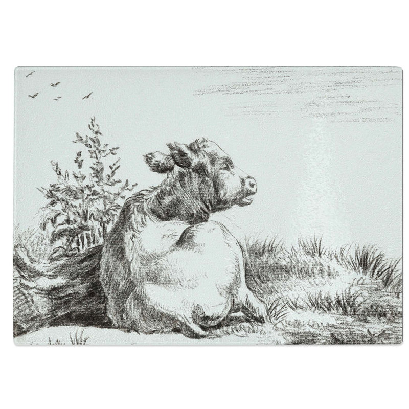 Tempered Glass Cow at Rest Chopping Board, 39 cm W x 28.5 cm L