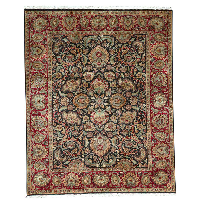 Tapis rouge / brun / bleu noué à la main
