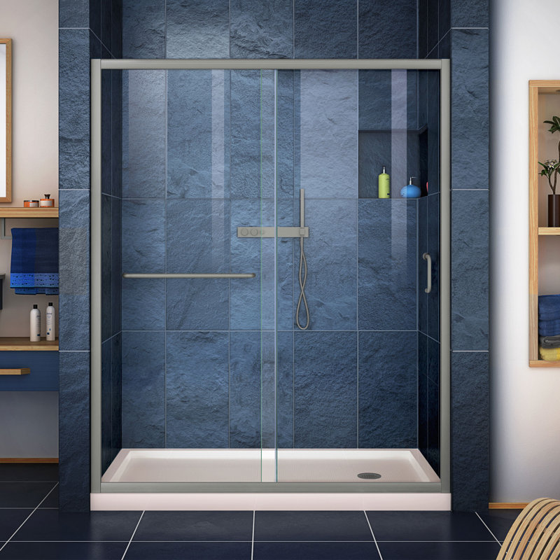 Ensemble de douche coulissante encadrée l 60 po x H 74,75 po Infinity-Z, Droite, Nickel brossé