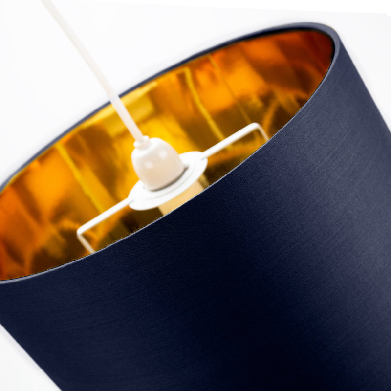 Contemporary Cotton Lamp/Light Shade with Shiny Paper Inner, 18cm H x 25cm W x 25cm D, Midnight Blue