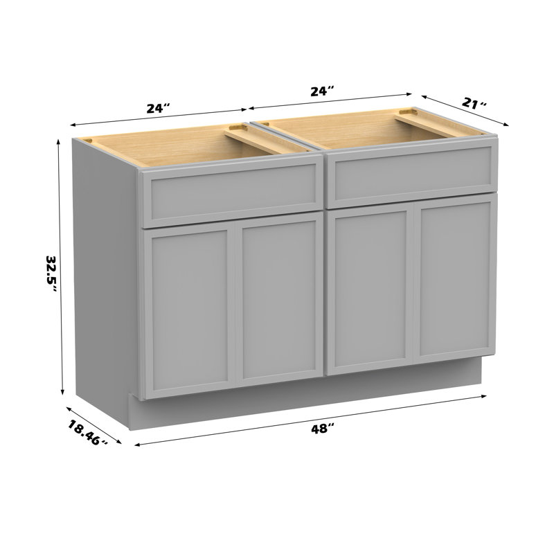 48" Double Bathroom Vanity Base Only, Gray