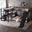 Lit superposé simple en L en métal avec lit mezzanine simple, bureau, port USB, tablettes de rangement et glissière-121885247