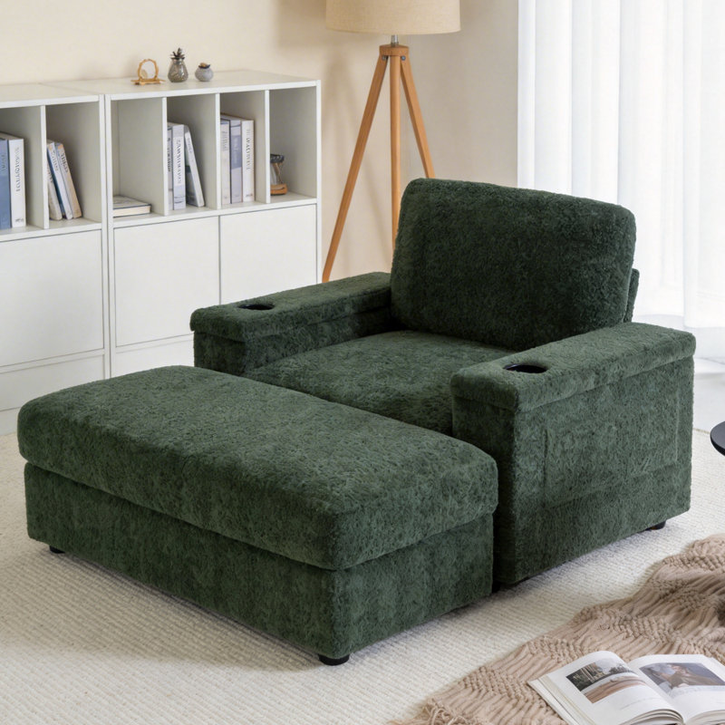 42" Single Sofa, Oversized Armchair, Upholstered Chaise Lounge With Storage Ottoman, Green