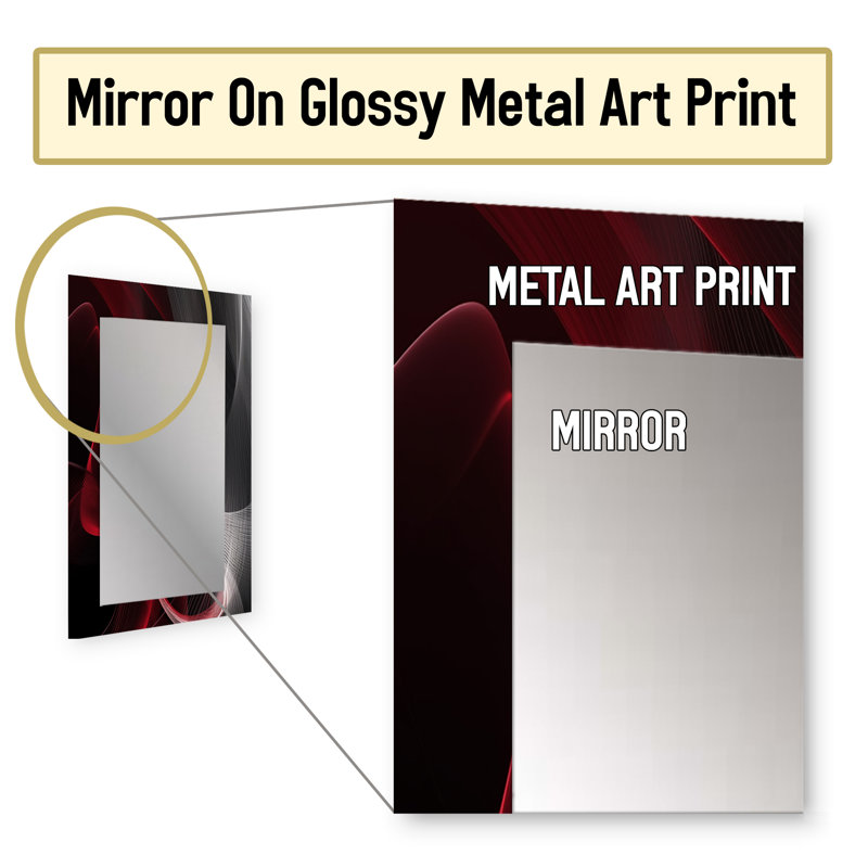 Red Black Contemplative Abstraction I - Waves Decorative Mirror, Modern Wall Mirror, Printed Metal Art, 32" x 24"