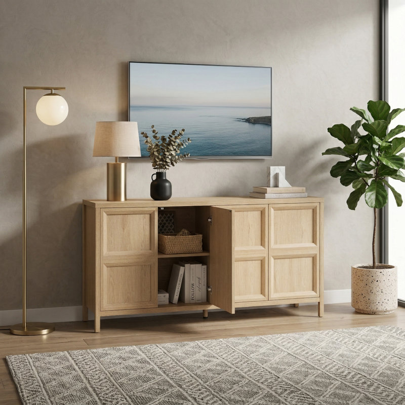 Armoire de rangement moderne de 67 po de largeur avec portes à pousser et charnières à fermeture en douceur, commode avec fixation murale anti-basculement pour chambre à coucher, chêne