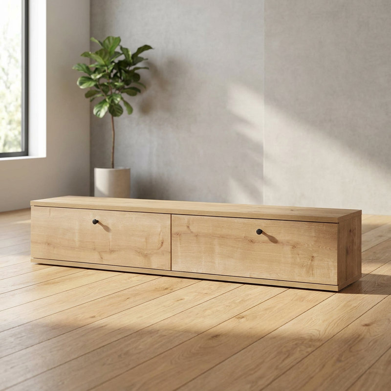 Meuble télé suspendu moderne et minimaliste en chêne saphir avec deux tiroirs (63,0'' L x 9,8'' P x 9,8'' H), Sapphire Oak