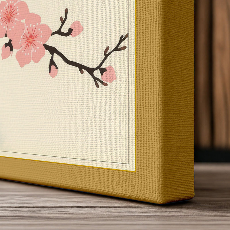 Cherry Blossom Branch Japandi - Wrapped Canvas, 18x12 - 45.7 x 30.5 cm, Ochre Border