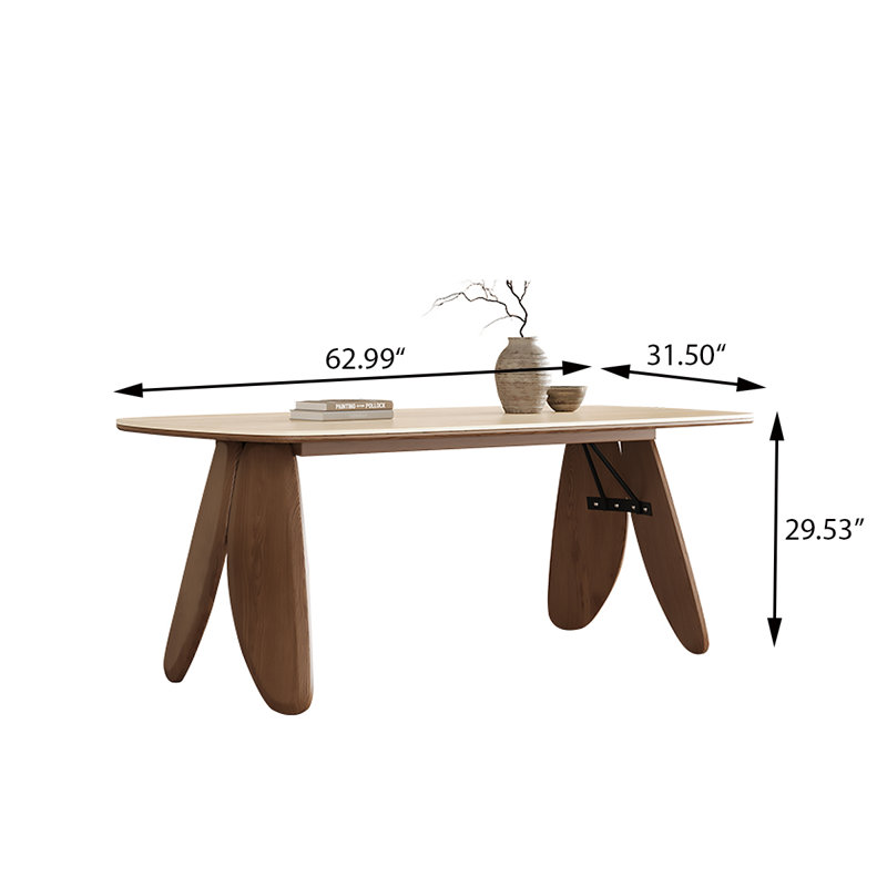 62.99"French-style vintage rectangular solid wood dining table, 29.53" H x 62.99" W x 35.43" D
