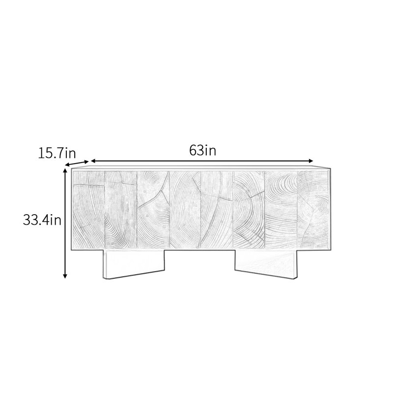 Buffet de luxe chinois de style rétro, H 33,4 po x l 63 po x P 15,7 po