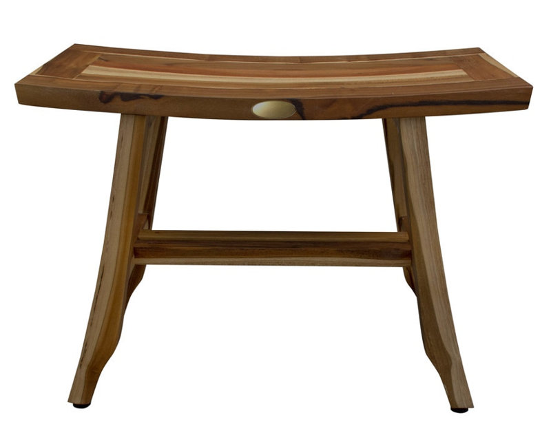 Ripley Compact Curvilinear Teak Shower Or Outdoor Bench In Finish, 18" H x 24" W x 12" D, Natural