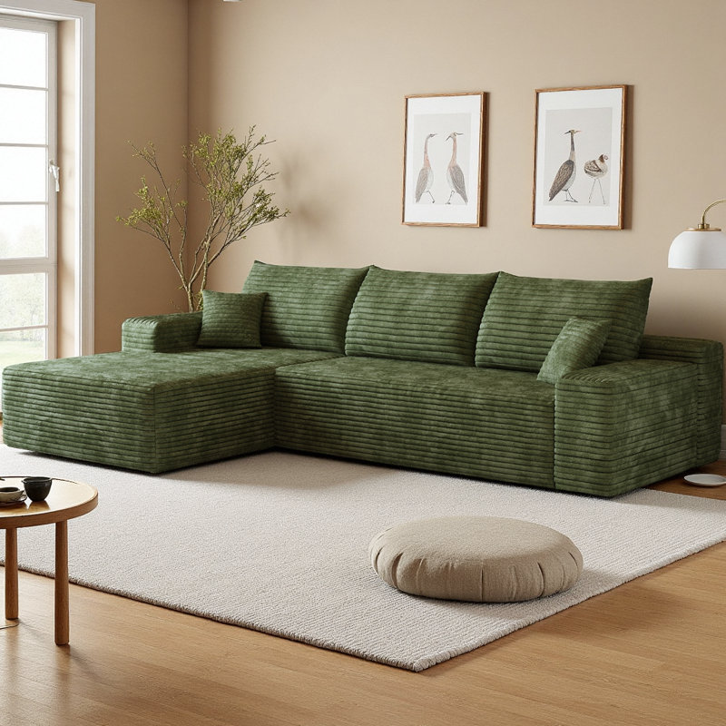 Boneless 107" Cloud L-Shape Sectional Sofa Plush Corduroy Fabric Modular Couch with Left Chaise, Deep Seat Upholstered Couches for Living Room, No Assembly Required