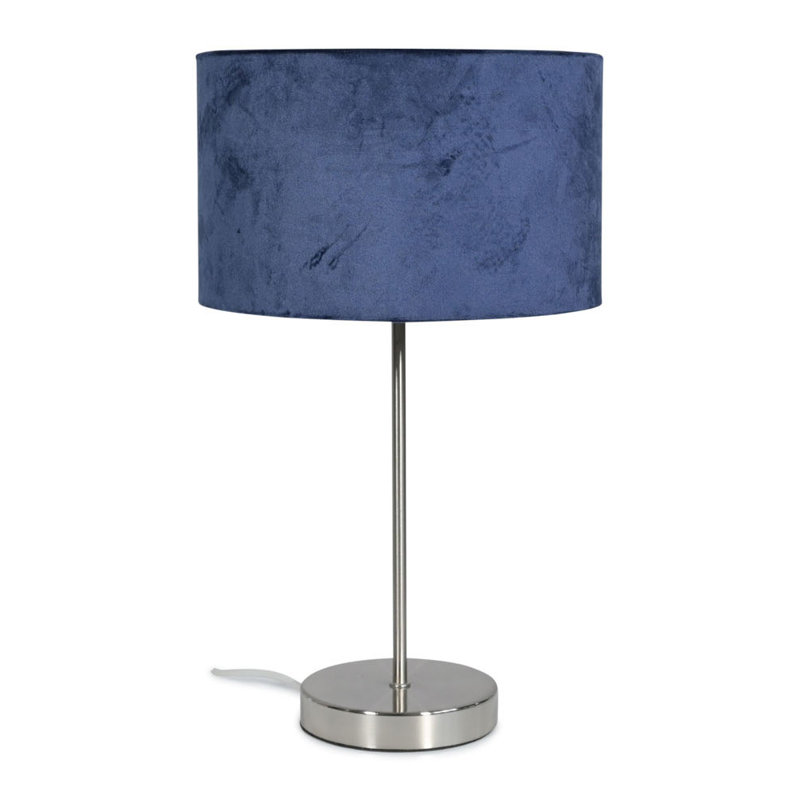Dadiva Brushed Chrome Stem Table Lamp with Grey Velvet Reni Shade, Silver, No, Navy