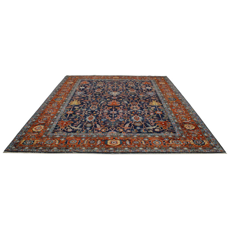 Tapis traditionnel bleu et rouille 9 x 12