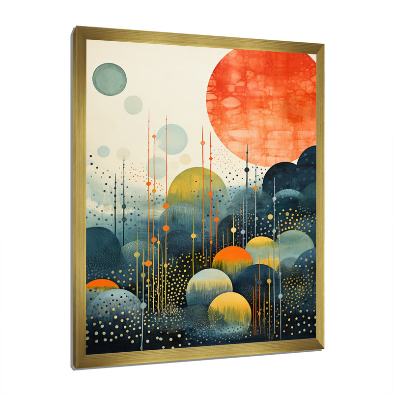 «Blue Mid Century Abstract Landscape», impression sur toile, H 44 po x l 34 po x P 1,5 po, Cadre photo doré
