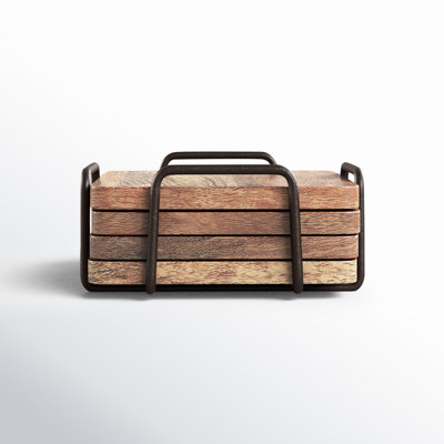 Wallis Square 4-Piece Coaster Set with Holder