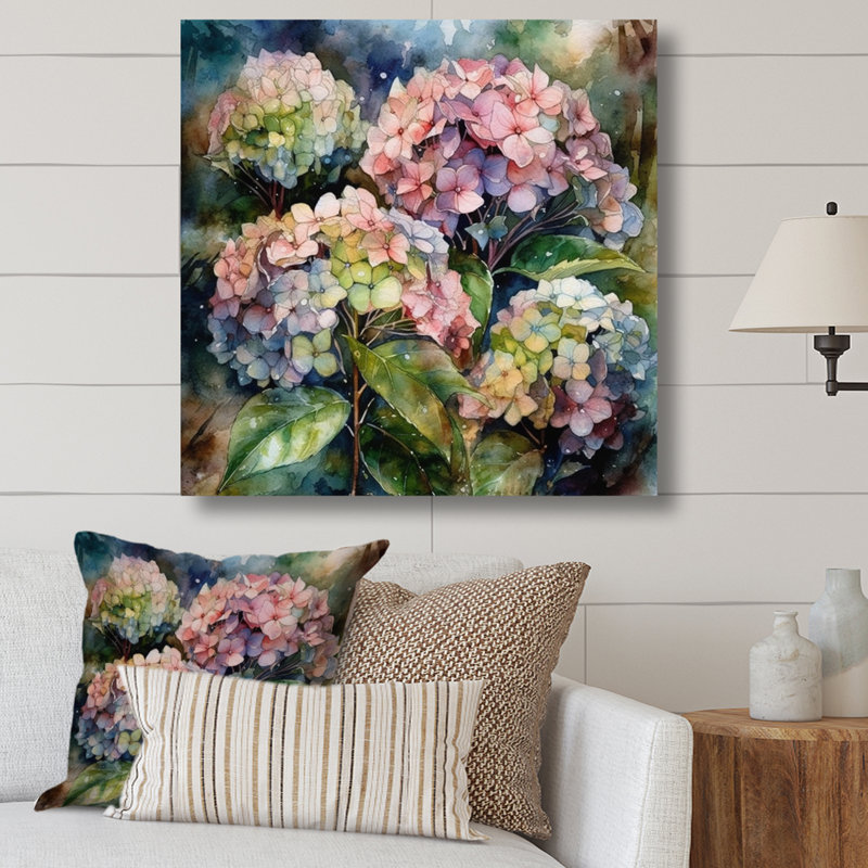 Purple Green Hydreangea I - Hydrangea Canvas Prints, 16" H x 16" W x 1" D, Wrapped Canvas