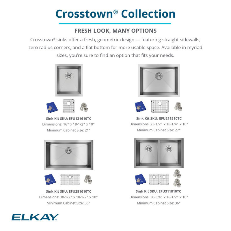 Crosstown 16 Gauge 24" L x 18" W Undermount Kitchen Sink Kit