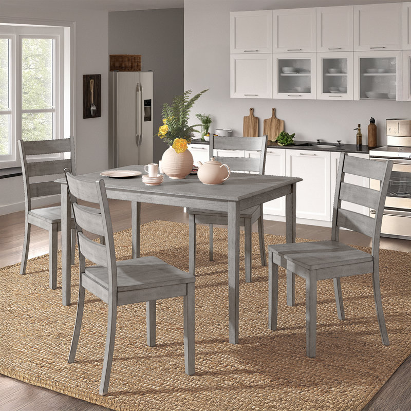 Ensemble de salle à manger en bois d'hévéa massif pour 4 personnes Alexa-Mae, Gris antique