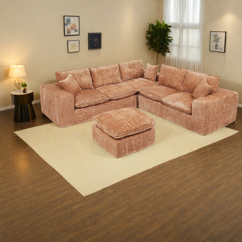 Canapé modulaire confortable en forme de L pour la maison, Orange