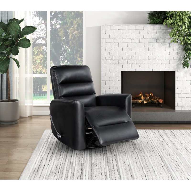 Wilner 35" Modern & Contemporary Glider Breathable Swivel Faux Leather Reclining Chair with 360° Swivel & Gentle Gliding