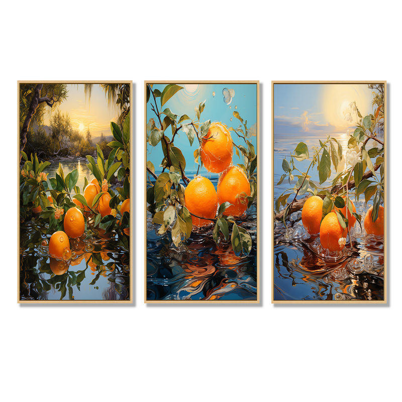 Ensemble de 4 décorations murales Sunset Sienna Tangerine Twilight, Cadre flottant brun, H 32 po x l 48 po