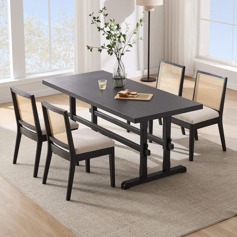 Rustic Solid Wood Dining Table With Chair And Bench Set, 5 Pieces: Table, 4 Chairs