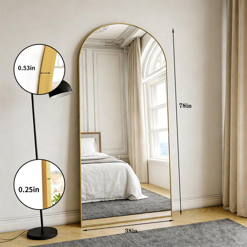 Mirror Full Length,Arched Full Length Mirror With Stand, Floor Mirror With Aluminum Alloy Frame, Wall Mounted Mirror For Bedroom ,Living Room, Wall Mounted Or Standing