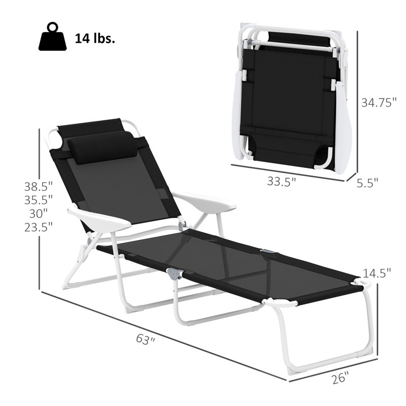 Chaise de bronzage d'extérieur, chaise longue pliante, Noir