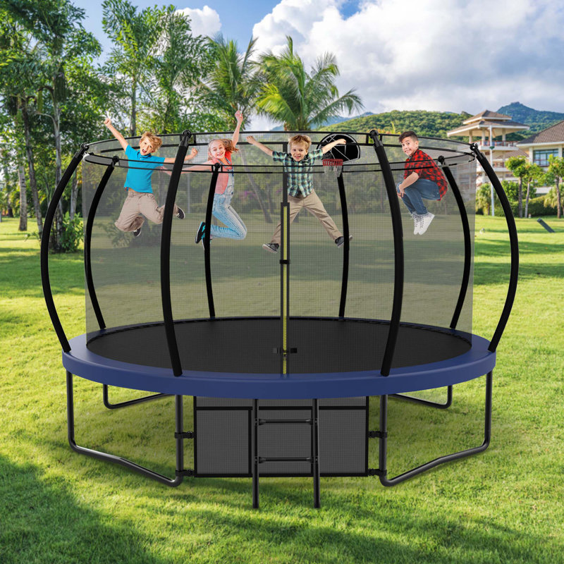 Trampoline de cour arrière 14 'avec enceinte sécuritaire AUKFA, Bleu