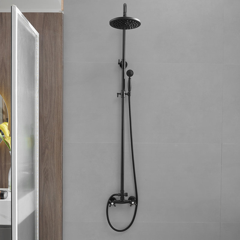 VIBRANTBATH Terra Flow Matte Black 8-in Waterfall Dual Head Shower Faucet Bar System with 2-way Diverter ( Ceramic Disc Valve Included )