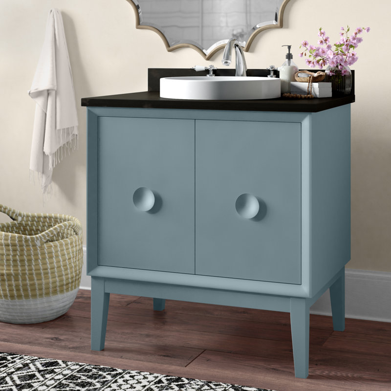 Crumley 31'' Free-standing Single Bathroom Vanity with Stone Vanity Top, Aqua Blue/Black Galaxy