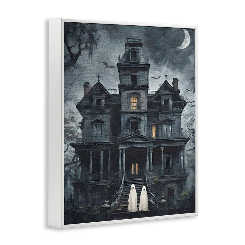 «Ghost pair & Haunted Mansion», art giclée par Jo Moulton, H 14 po x l 11 po, Estampe numérique encadrée blanc bord de mer