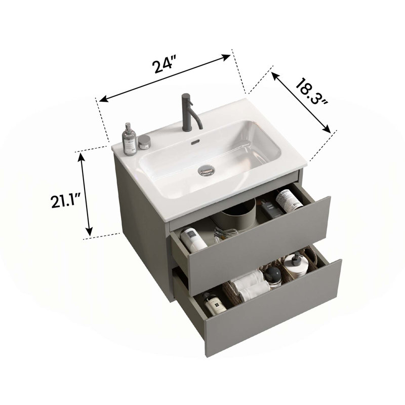 Meuble-lavabo luxueux avec rangement amélioré et design élégant, Gris