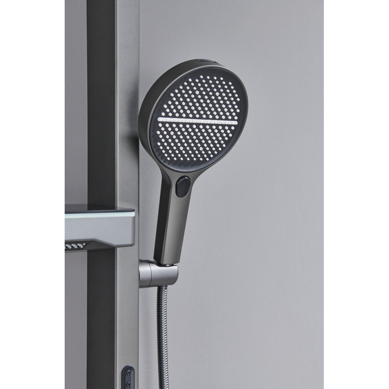Système de douche 12,8 "exposé aux chutes de pluie, 5 fonctions avec douche à main et à la taille, 4 modes de jet, gris pistolet