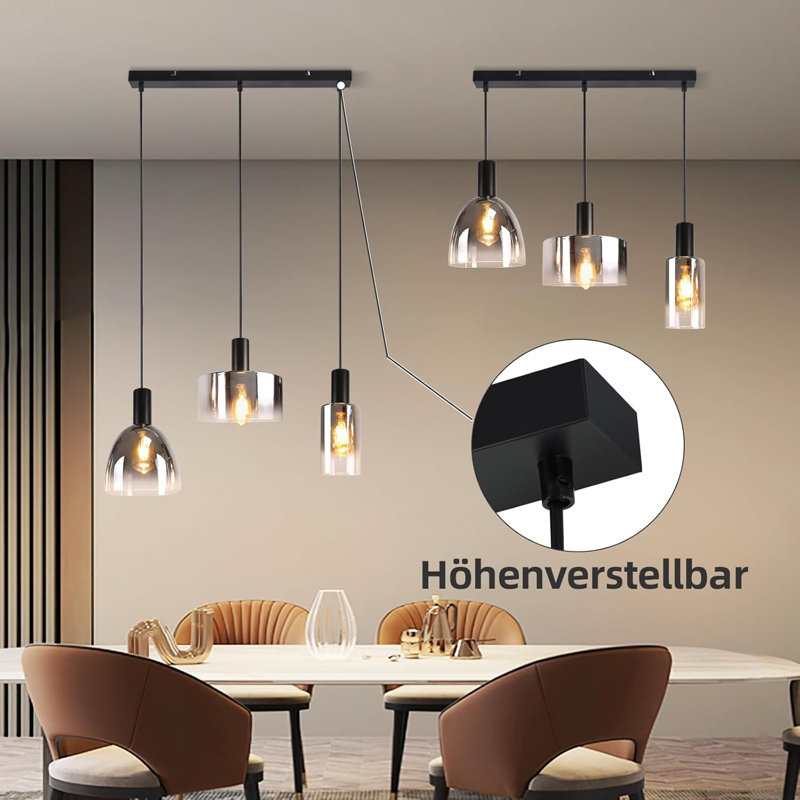 Pendant light 3 - Light E27 Matte Black Cylinder for kitschen