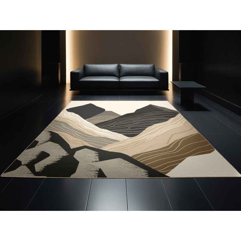 Machine Washable Pegah Modern Rustic Abstract Rug in Brown – Beige Binding, 7 x 10