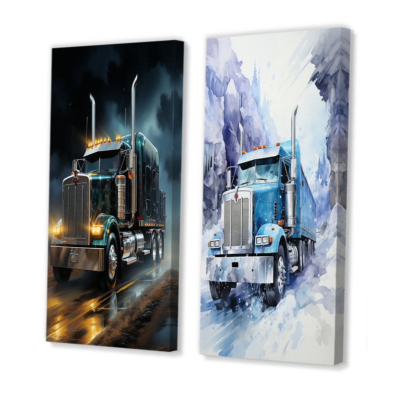 «Semi Truck Midnight Cruiser», 2 pièces, Toile tendue, H 32 po x l 32 po