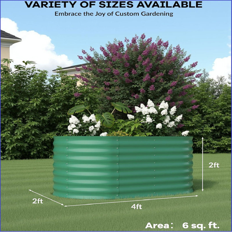 Metal Raised Garden Extension Kit, Green, 24" H x 48" W x 24" D