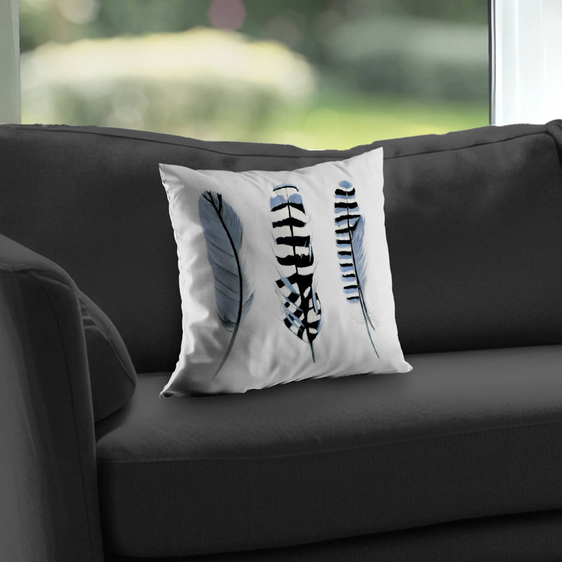 Delicate Feathers Bohemian Poly Twill Throw Pillow – Poly Twill Throw Pillow with Insert, Double-Sided Print