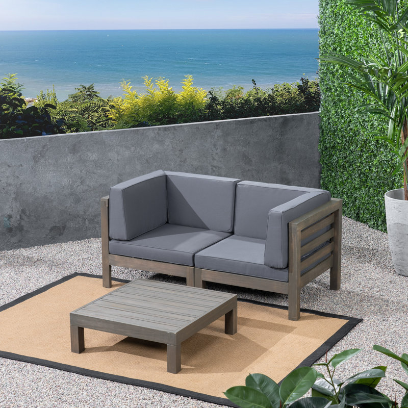 2 - Person Patio Conversation Set with Cushions, Frame: Gray / Cushion: Dark Gray